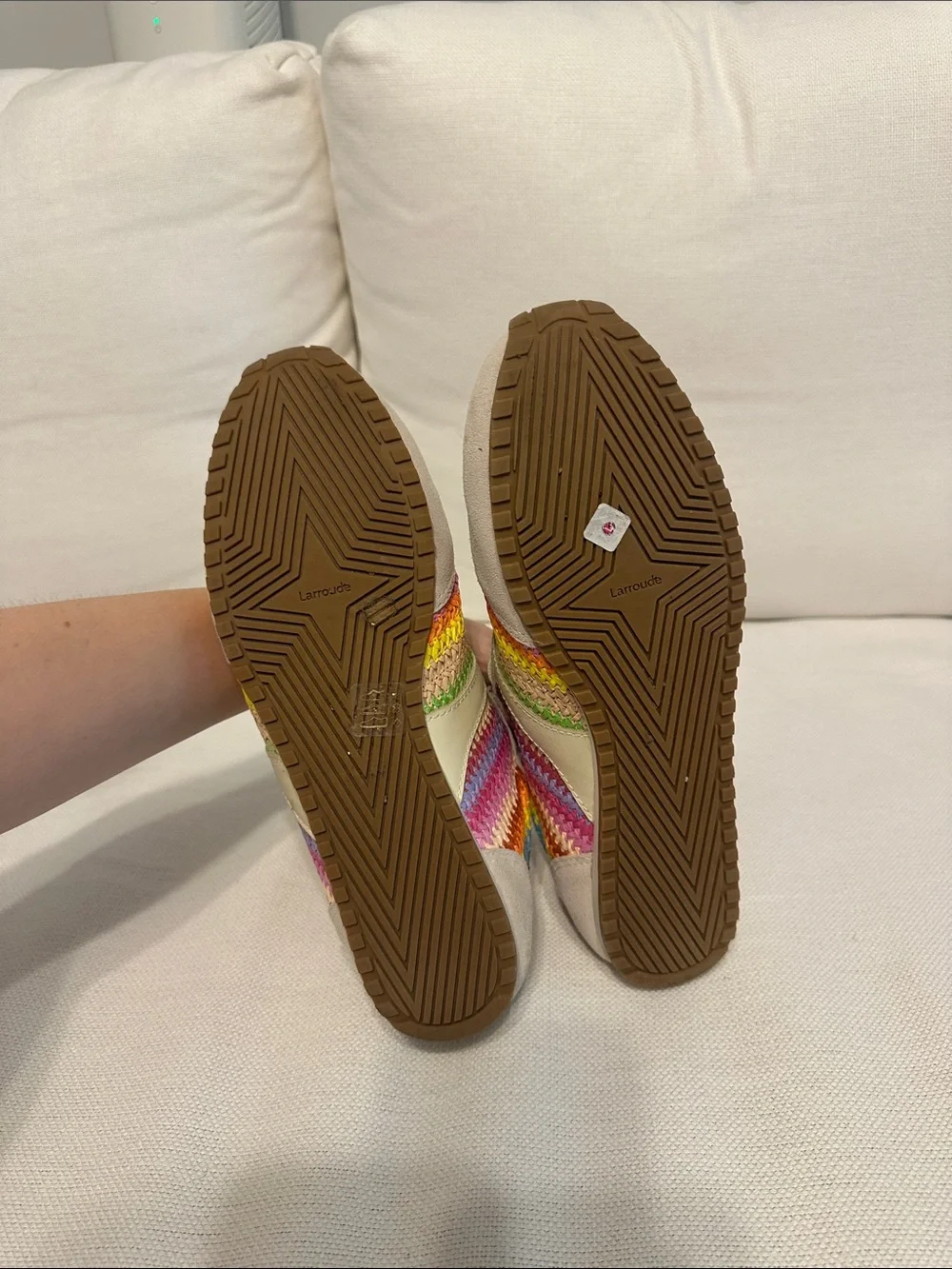 Larroude Stella Sneaker in Rainbow Raffia